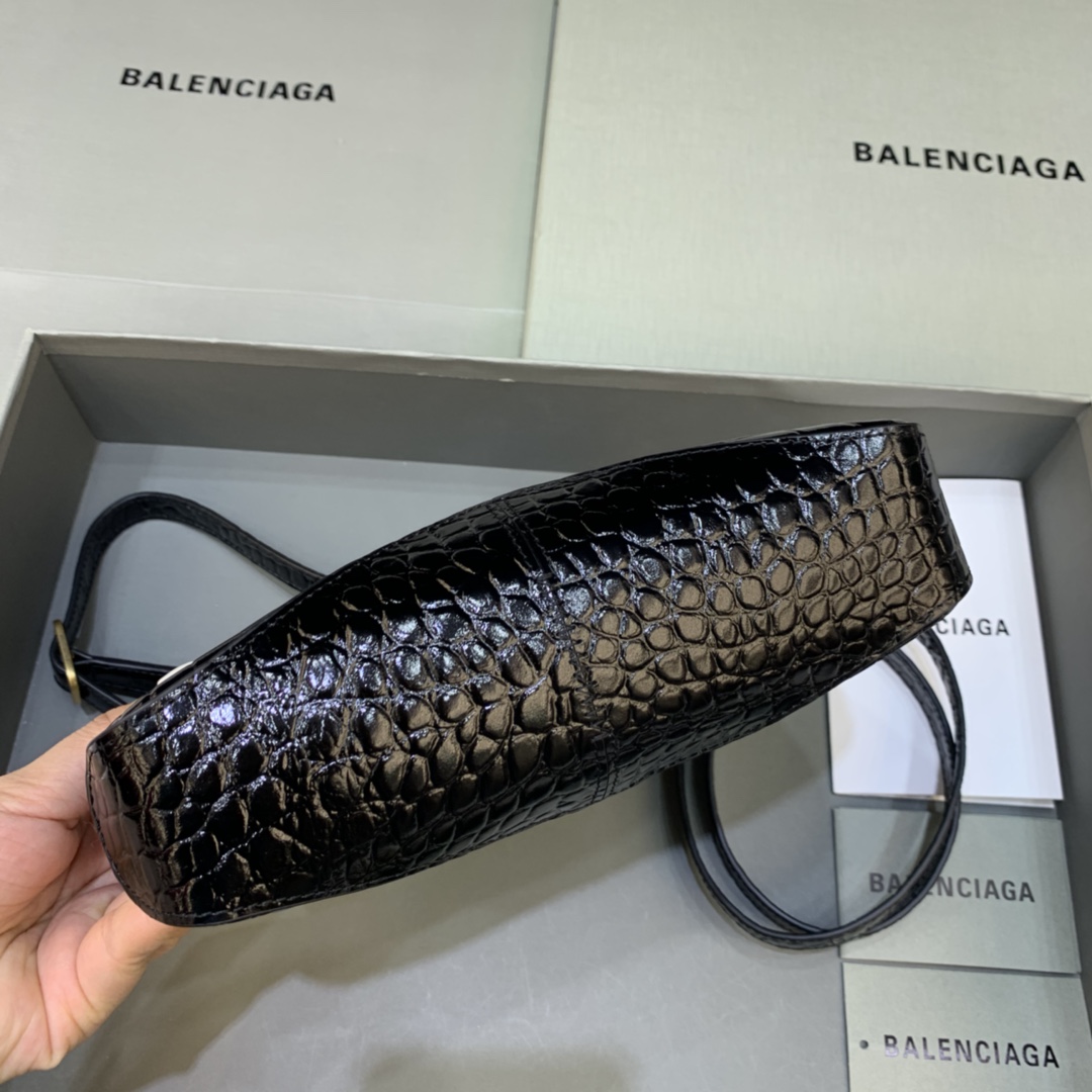 Balenciaga XX Small Hobo Flap Bag Crocodile Embossed Black